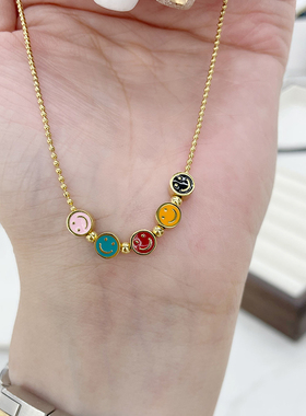 钛钢项链 轻奢小众彩色笑脸项链女夏季ins风简约锁骨链设计感配饰