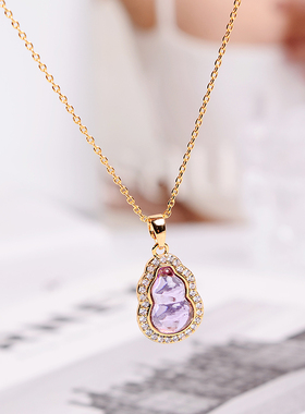 铜合金项链 新中式紫色葫芦福禄项链女高级感气质小众设计锁骨链