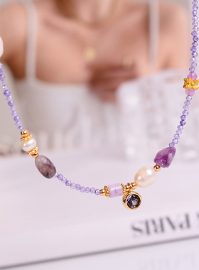 钛钢项链 新中式紫色项链女高级感串珠颈链夏季锁骨链不褪色饰品
