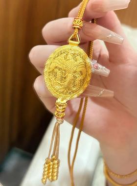 铜合金项链 新中式镂空花丝凤凰香囊流苏项链女手工编绳长款配饰
