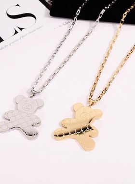 钛钢项链 日韩INS网红小熊项链女长款毛衣链不掉色配饰品百搭