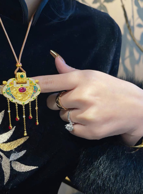 铜合金项链 新中式天子门生锁包项链女花丝龙凤流苏轻奢百搭配饰