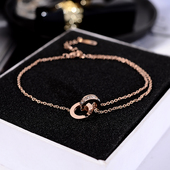 韩版 简约气质圆圈款 镶钻钛钢镀18K玫瑰金脚链女脚腕饰品脚环足链
