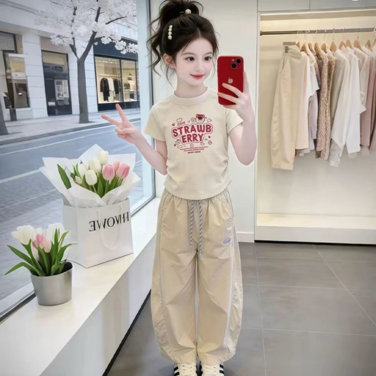 2026夏季女童洋气T恤裤套装