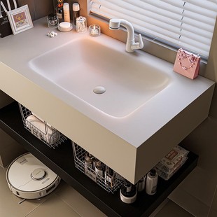 酒店风岩板热弯一体盆洗手盆定制浴室柜洗脸盆台面上下双层家用