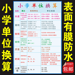 小学单位换算表数学单位换算公式学习挂图墙贴常用换算表