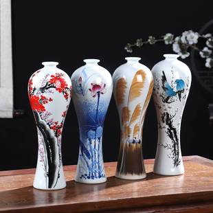 定制景德镇手绘陶瓷器花瓶摆件玄关博古架家居新中式 饰 禅意手工装