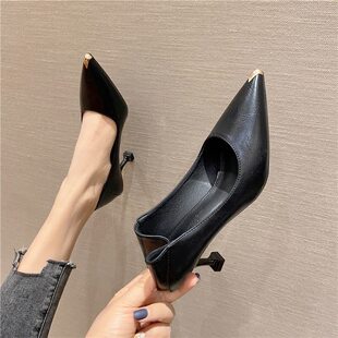 羊皮真皮高跟鞋新款小码34大码41单鞋细跟尖头职业洋气工作鞋女鞋