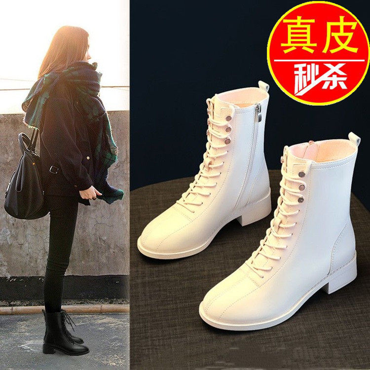 真皮品牌2022新款春秋马丁靴时尚加绒靴马丁靴休闲平底短筒软皮,女鞋,时装靴,淘宝优惠券,粉丝福利购,淘宝优惠卷