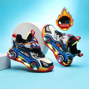 走英国Gopers潮牌男童鞋发光奥特曼宝宝鞋加绒保暧二棉小童老爹鞋