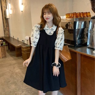 可愛日系軟妹桔梗復古黑色背帶jk連衣裙女小個子初戀甜美學生夏季