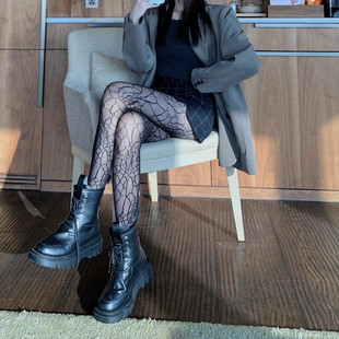渔网袜镂空情调过膝长筒连裤 黑色蜘蛛网袜女性感诱惑黑丝袜薄款 袜