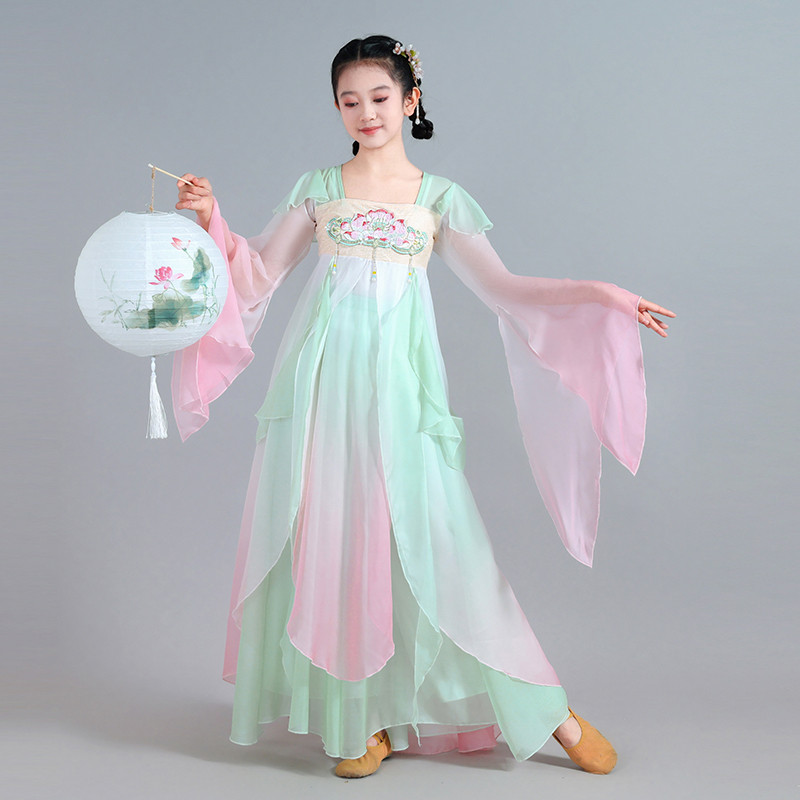 女童古典舞蹈演出服飘逸汉唐风襦裙纱衣扇子舞灯笼新款舞蹈演出服