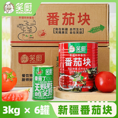 新日期笑厨西红柿块新疆番茄块去皮切块番茄丁罐头西红柿丁大桶商