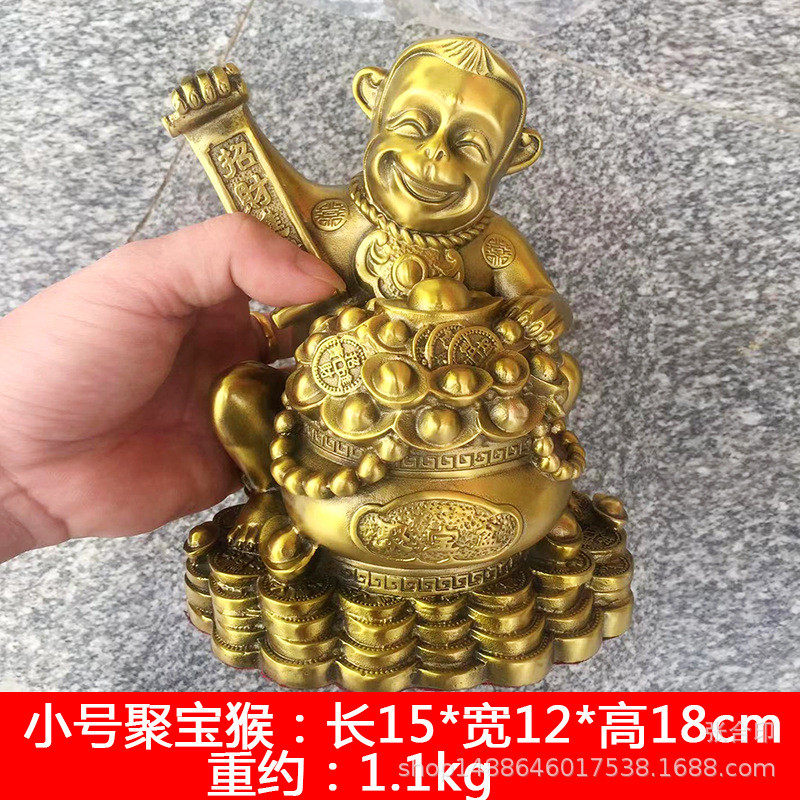 纯铜摆件猴子聚宝大小号十二生肖猴金钱聚宝盆家居玄关金属工艺品