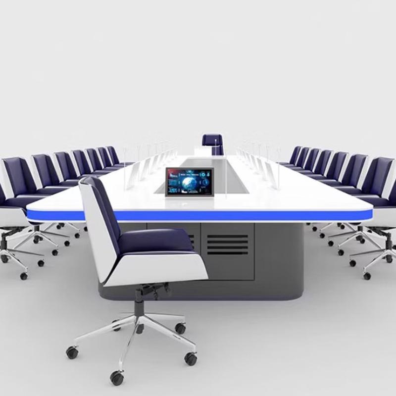 现代科技感无纸化会议桌长桌智能中控升降器显示屏大型多人会议桌