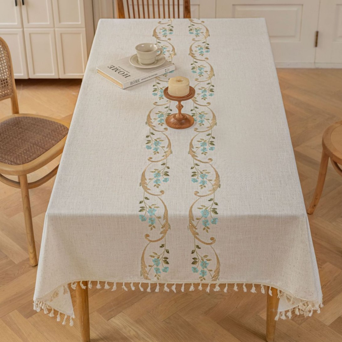 北欧ins风长方形餐桌布艺绣花桌布流苏摆摊布文艺装饰餐桌布防尘