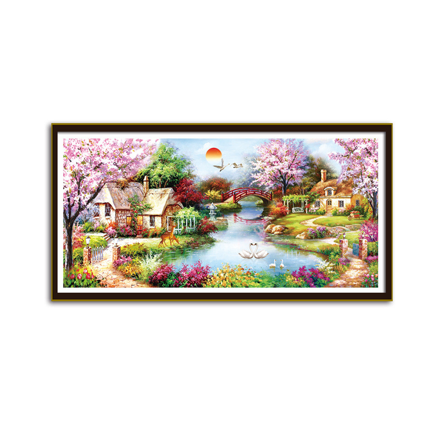 新款花园小屋十字绣手工客厅卧室办公室书房背景墙装饰画现代简约