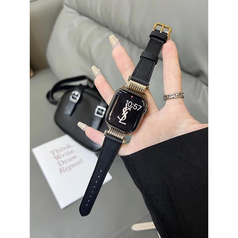 适用适用苹果手表S8表带自制金属拼真皮applewatch细款腕带iwatch