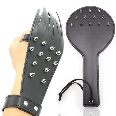 Black PU Leather Spanking Paddle With Rivets Flogger Flirtin