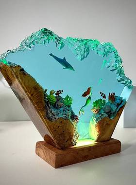 海豚艺术美人鱼树脂灯和装饰灯树脂木艺术灯个性化夜灯客厅装饰