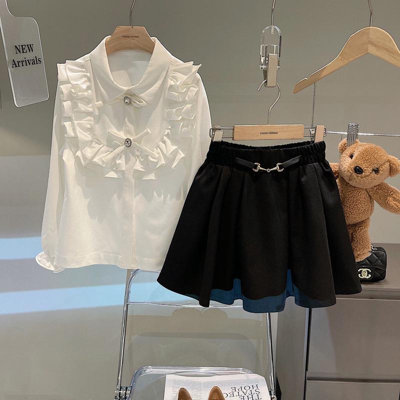 春秋套装儿童二件套校服班服学生女长袖法式衬衫裙半身裙中大童装