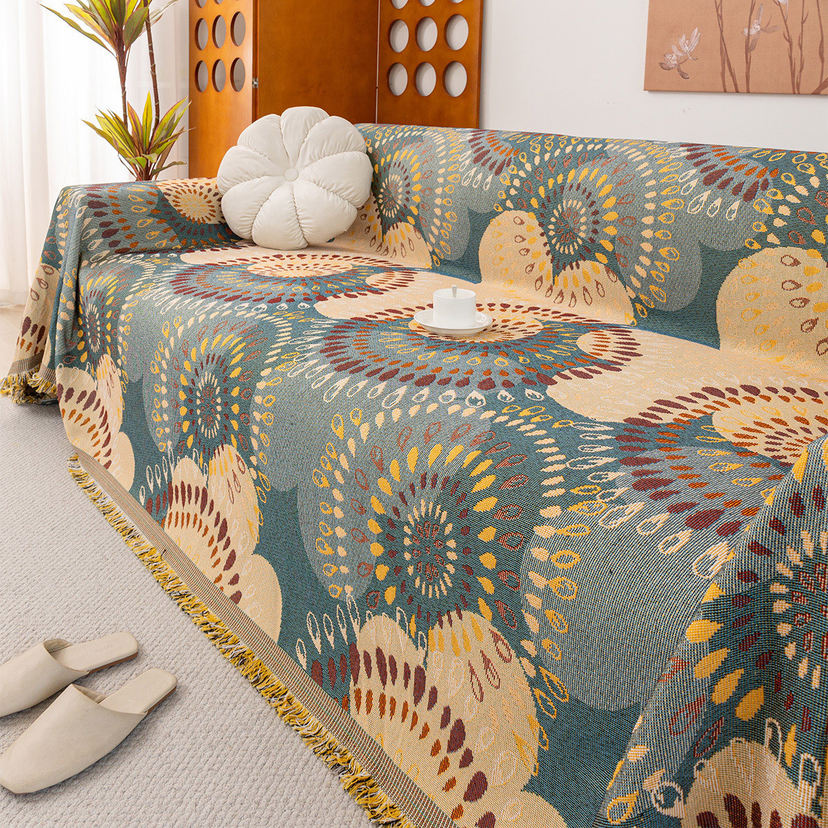 新款一整张防滑巾套罩沙发盖布四季通全盖涤棉混纺法式高档沙发巾