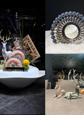 密胺刺身摆盘装饰镂空圆形海鲜姿造背景镂空圆环盘高档装饰盘摆件