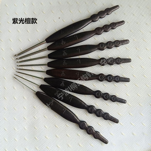 柳氏六代新款檀木工艺手柄老工匠手工打造不锈钢直杆钩针