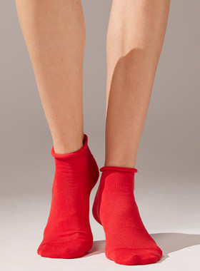 CALZEDONIA卡泽意袜女士时尚舒适糖果色卷边白色薄款短袜DC0363B