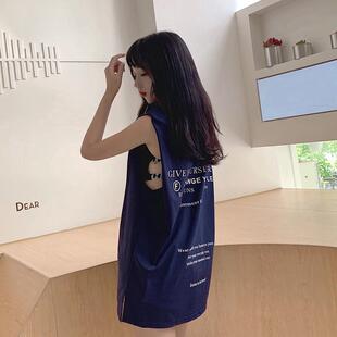 ins港风原宿韩版 t恤字母篮球衣bf风酷背心裙 宽松外穿女夏上衣无袖