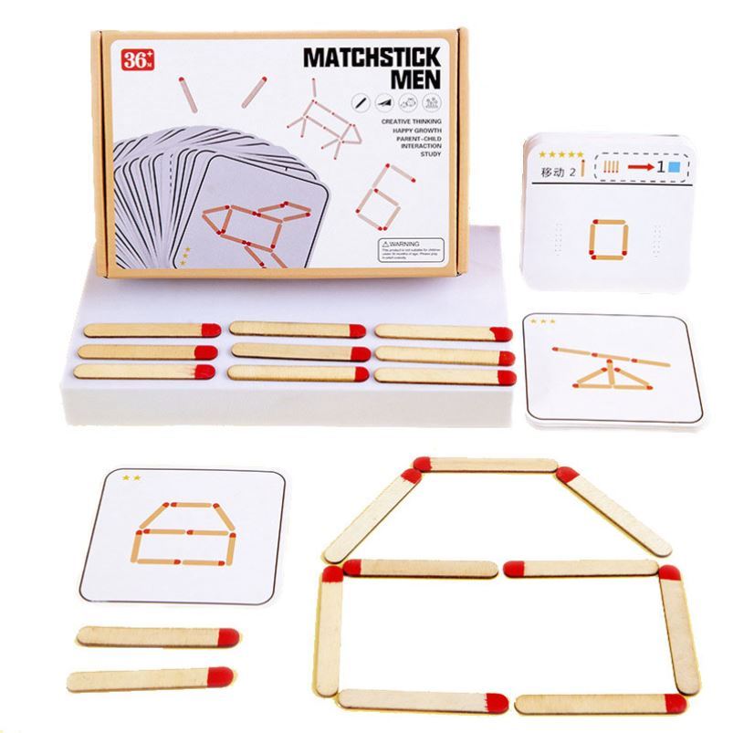 Montessori Matches Puzzles Game Wooden Toys DIY Math Geometr
