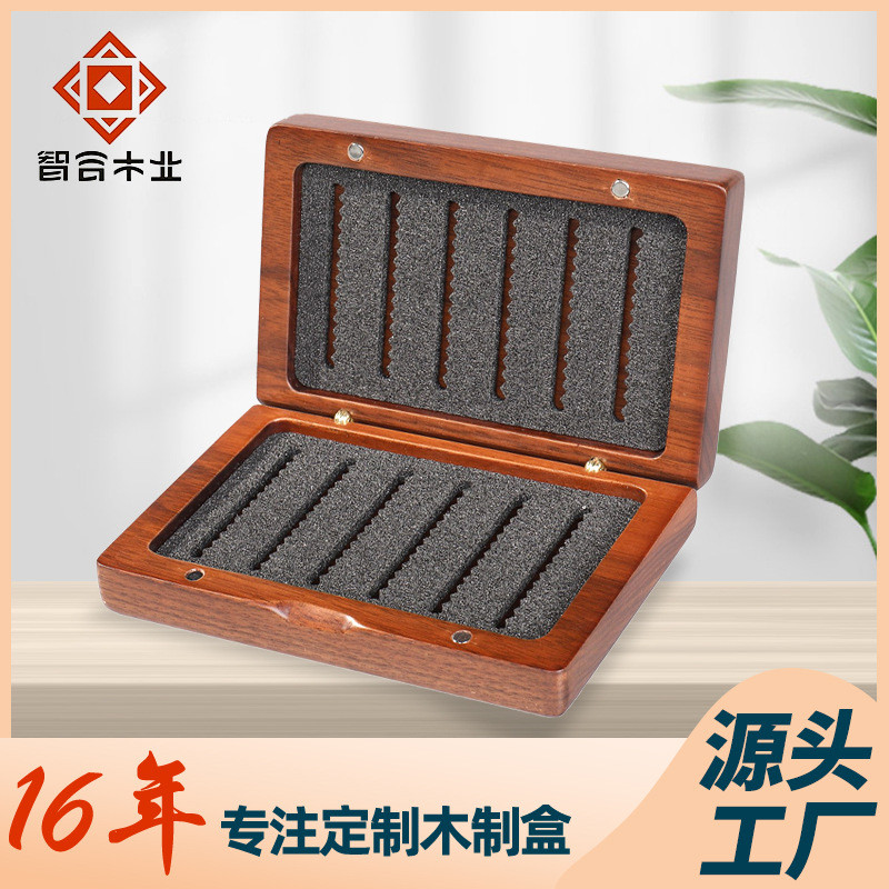 工具盒胡桃木零件收纳盒140*90*35实木配件厂家翻盖式木盒定制