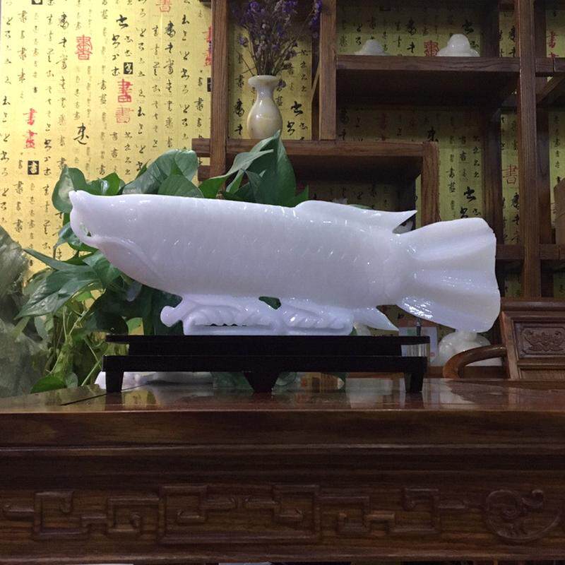 雕刻阿富汗白玉龙鱼摆件玉石鱼家居客厅批发手工工艺品