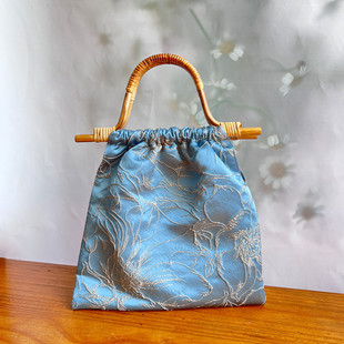 藤木手挽袋半成品材料包钥钥手工自制diy口金包宋锦包包新中式