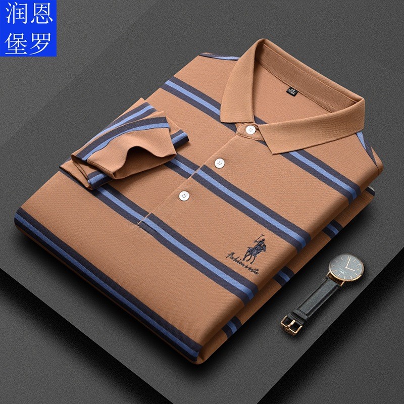 润恩堡罗男装秋季新款条纹现货长袖日常休闲时尚合体型polo衫男