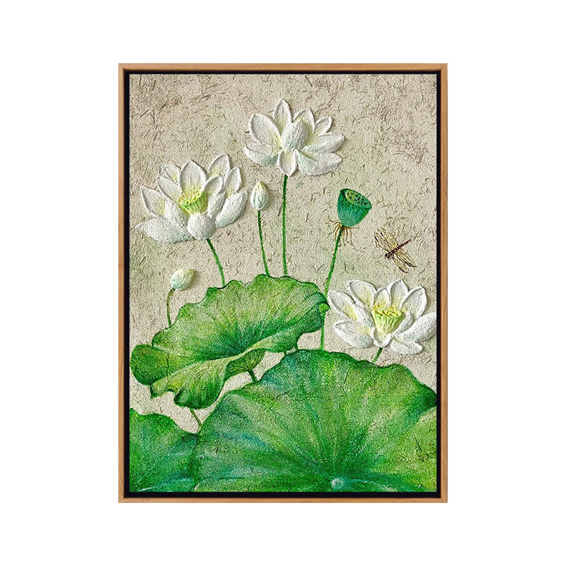 新中式荷花荷叶石英砂肌理画diy全套材料数字油画客厅玄关装饰画图片