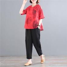 速发中老年女装妈妈夏装套装2025新款大码遮肉洋气宽松显瘦棉麻两