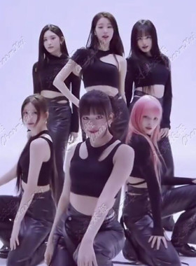 直销ive女团iam同款打歌服kpop演出服爵士舞蹈服皮裤套装黑色舞台