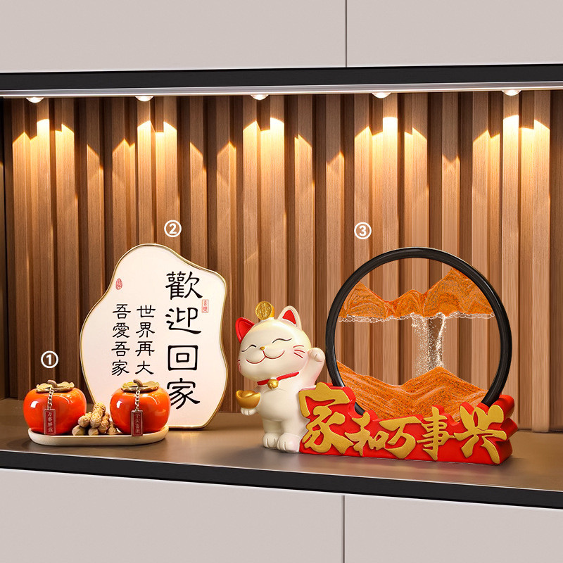 创意招财猫流沙画摆件家居玄关客厅办公室书房装饰品酒柜桌面摆件图片