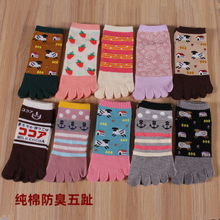 透气全棉短筒分纯棉五趾五指袜女吸汗防臭外贸网眼5指春夏脚趾袜
