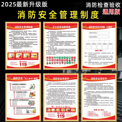 新版消防安全管理制度四个能力三提示标识牌商场物业通用套装贴纸