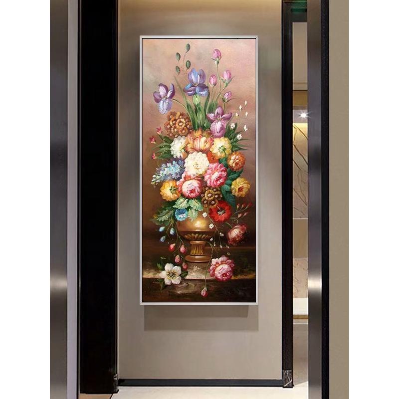 适用新款5D钻石画满钻竖版玄关客厅植物欧式花卉点贴钻石砖石十字