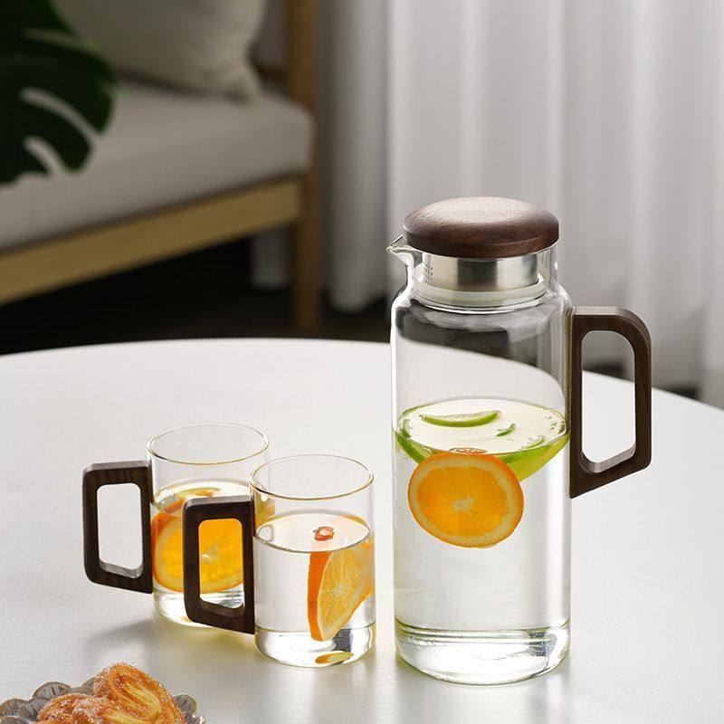 玻璃凉水壶家用大容量冷水壶耐高温新中式水果凉茶泡水壶夏胡桃木,餐饮具,冷水壶,淘宝优惠券,粉丝福利购,淘宝优惠卷