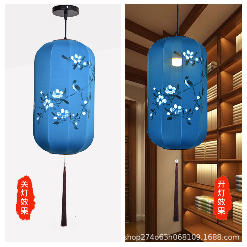 新中式布艺吊灯彩色景区装饰火锅店婚礼中国风长形冬瓜红灯笼手绘