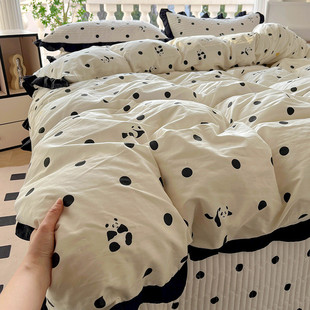 法式床盖赫本风三四件套花边款全棉水洗棉单被套夹棉床单波点