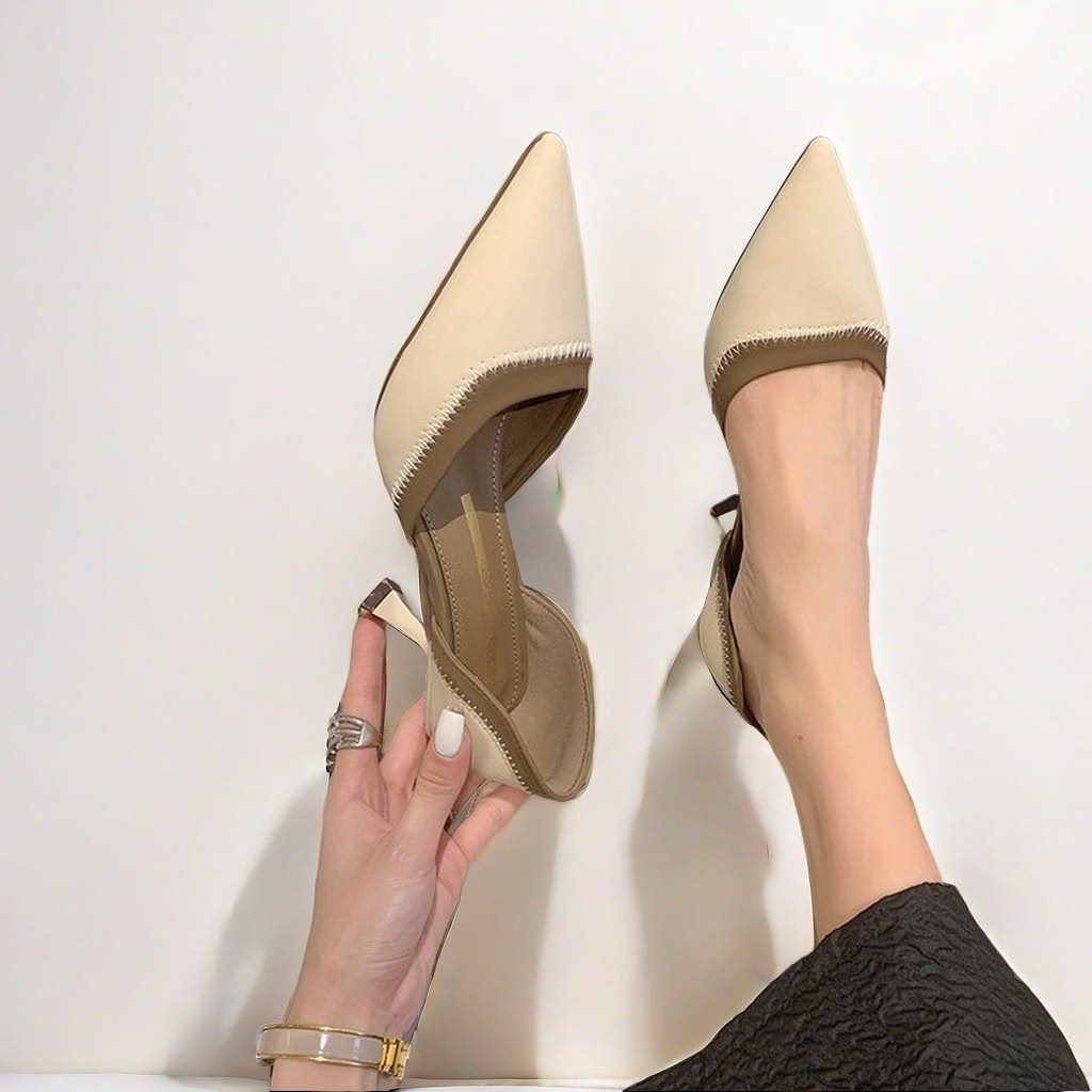 气质女春秋尖头细跟防滑法式气质斩男高级感拼色工作职业单鞋女款,女鞋,浅口单鞋,淘宝优惠券,粉丝福利购,淘宝优惠卷