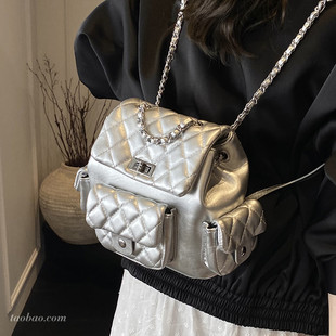 绣线女式双肩包2025新款百搭链条后背包精致超火小书包旅行包