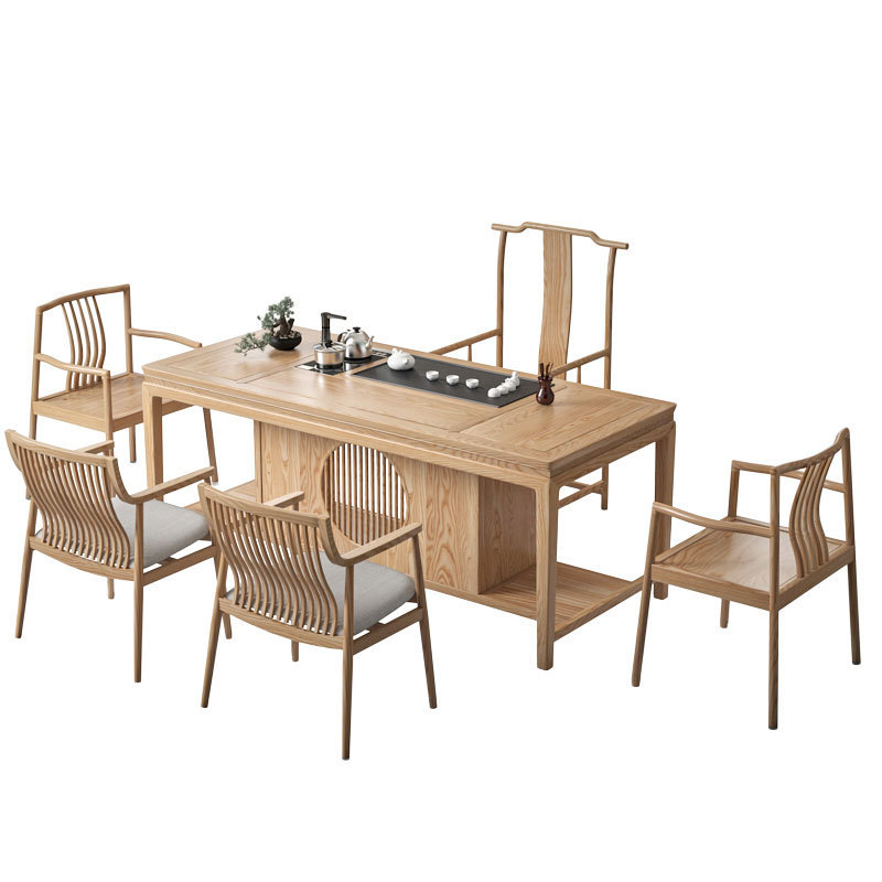 新中式茶桌椅组合实木小户型办公室茶室家具白蜡木免漆茶台泡茶桌