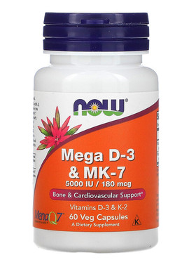 现货美国Now诺奥Mega维生素D3 K2 MK7 5000IU/180mcg高含量版60粒